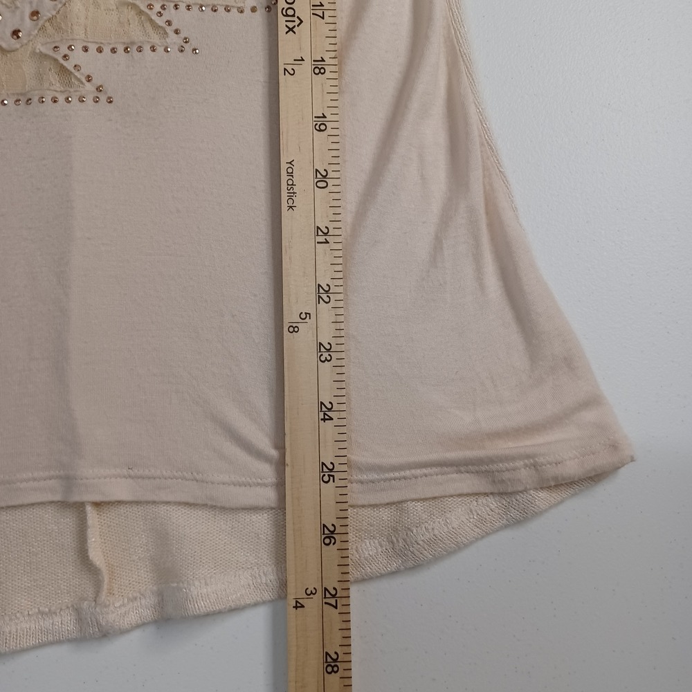Women's Daytrip Beige Lightweight Sheer Studded Lace Long Sleeve Blouse Size Med - Picture 5 of 9